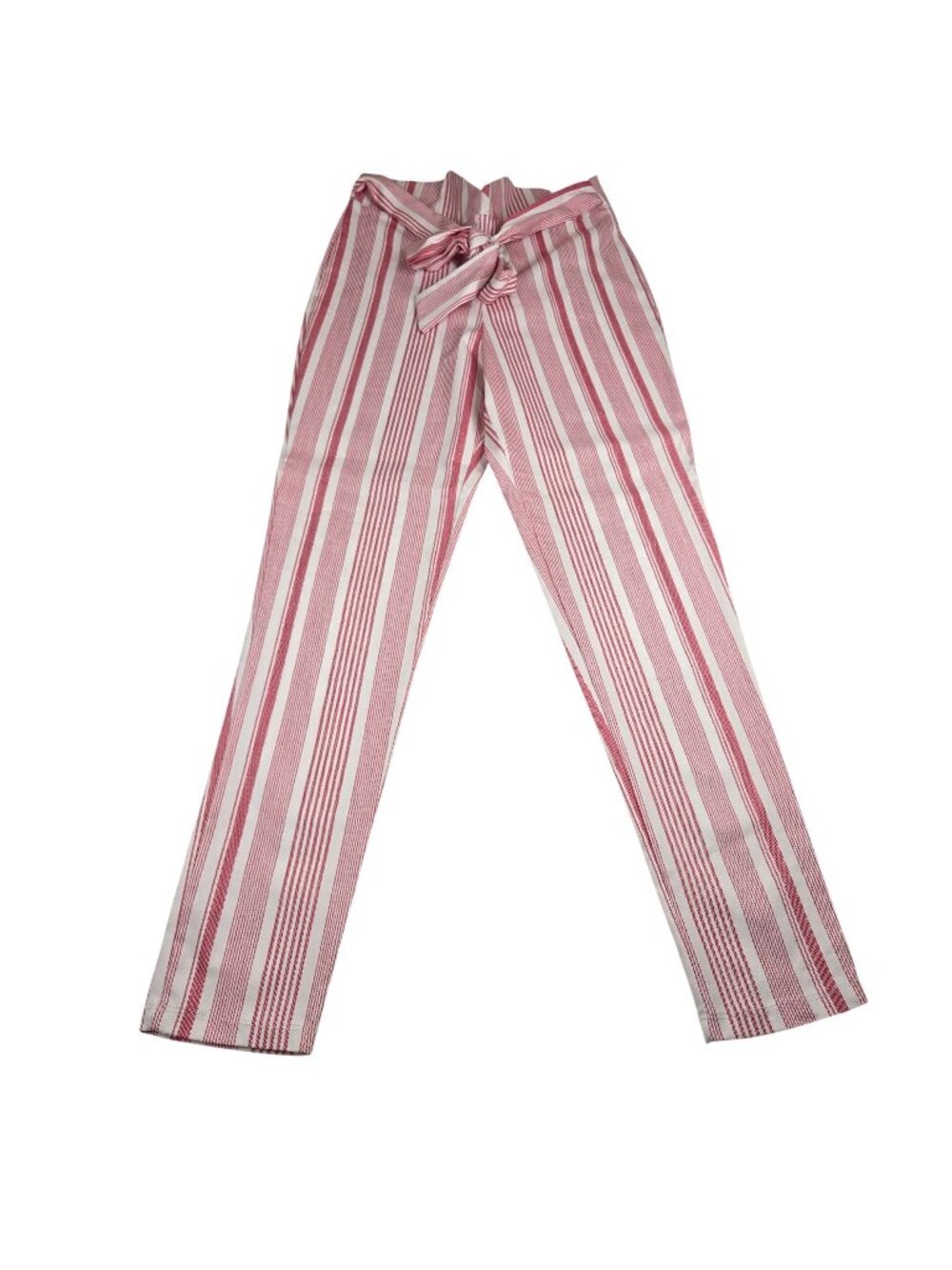 New Red White Striped High-Waisted Cigarette Pants Bow Waist Womens M